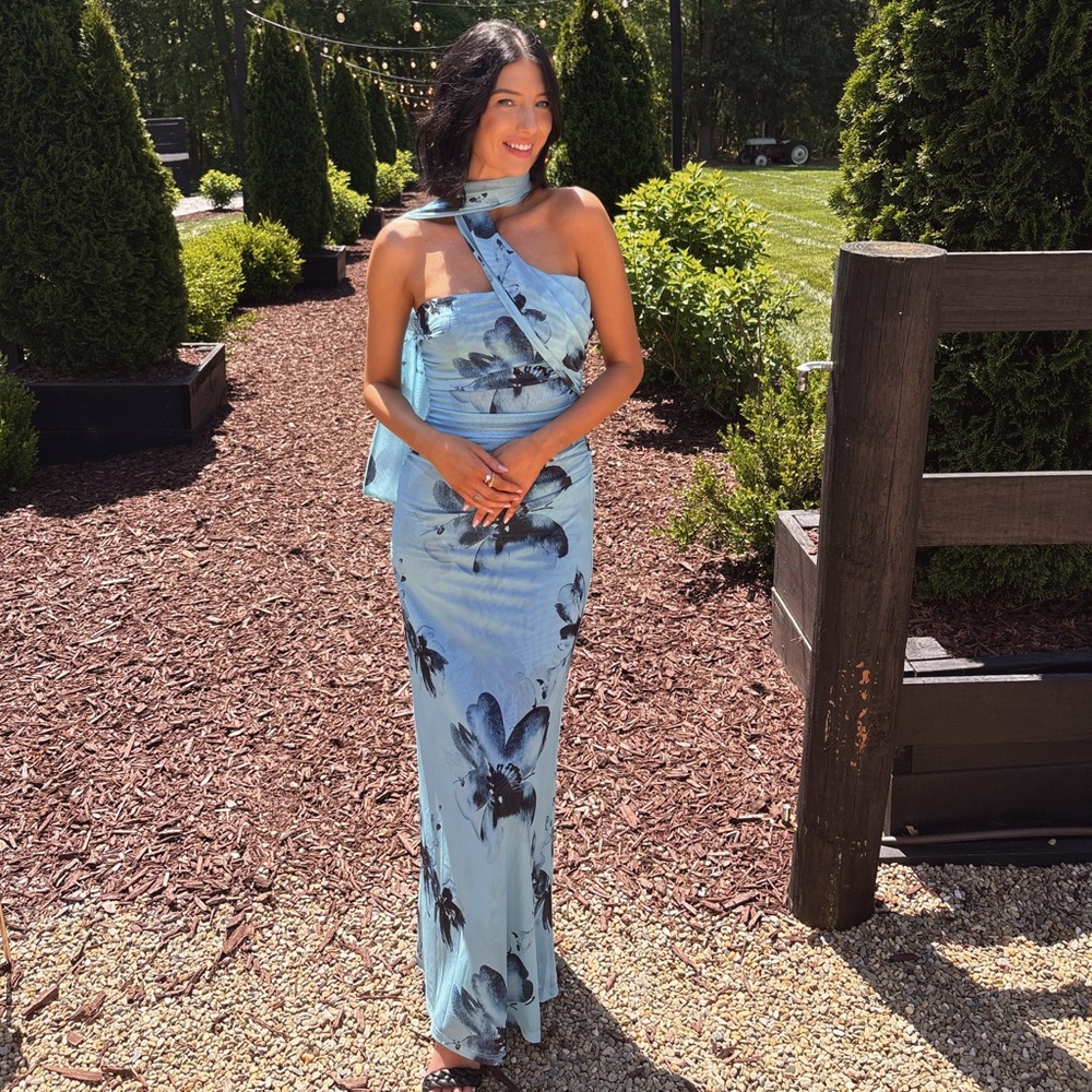 Blue floral scarf dress